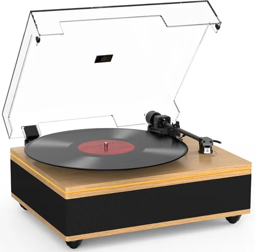 Vista 9 de Tocadiscos con altavoces integrados Bluetooth 5.3, tocadiscos de 2 velocidades para discos de vinilo, tocadiscos de alta fidelidad con cartucho