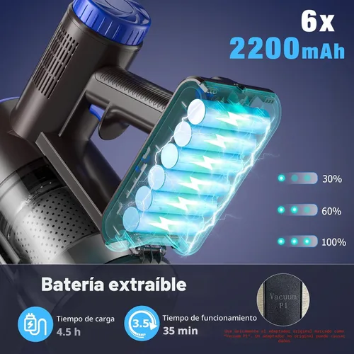 Vista 5 de AIRDIYA - Aspiradora inalámbrica, mejorada, de 40 Kpa, 8 en 1, ligera, con autosoporte, taza de polvo de 1.5 L y antienredos, recargable