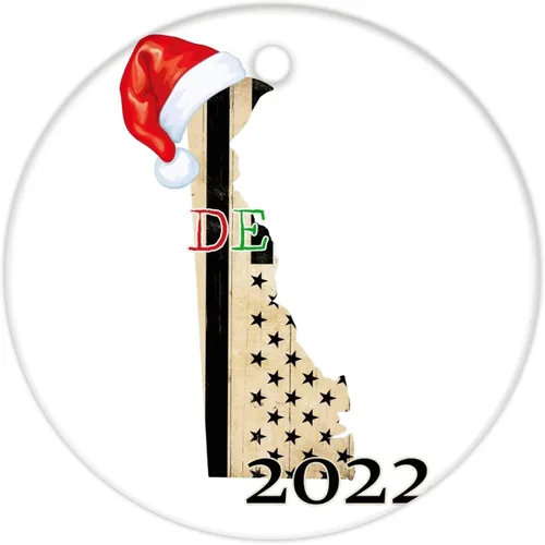 Vista 4 de Adorno de cerámica de Navidad Delaware, adornos personalizados para árbol de Navidad, Delaware, bandera estatal estadounidense recortada, adorno