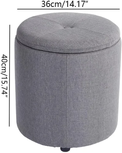 Vista 2 de Taburete otomano moderno tapizado redondo reposapiés otomano con pies antideslizantes otomana de almacenamiento de tela para sala de estar, muebles