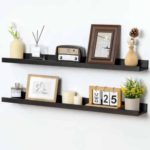 Vista 12 de FLYJOE Estante de repisa de fotos para pared, 24 pulgadas de madera de fresno maciza, estantes para libros de guardería, estantes flotantes
