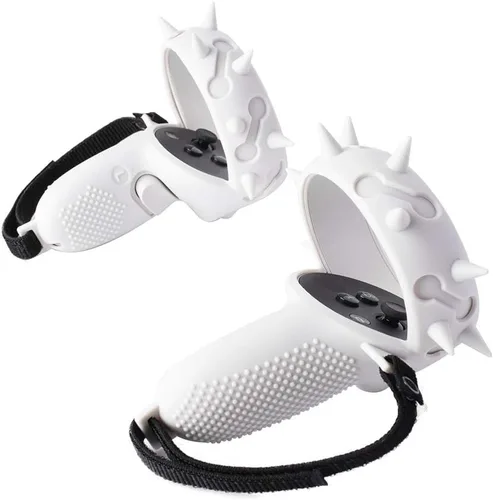 Vista 3 de SINWEVR Funda de agarre para controlador táctil compatible con accesorios MetaOculus Quest 2, protector de silicona con correas para nudillos