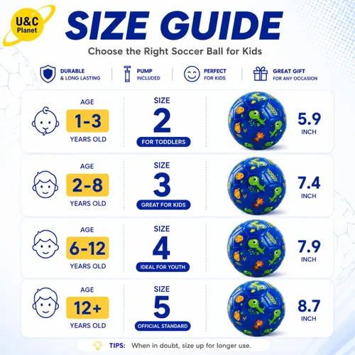 Vista 2 de U&C Planet Soccer Ball Size 2 Size 3 Size 4 for Toddler Kids with Pump Deflated, Cartoon Unicorn Dinosaur Classic Soccer Ball Gift Toy for Girls