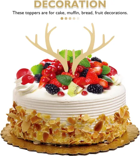 Vista 6 de 14 piezas de cornamentas para cupcakes de Navidad, ciervos, pasteles, renos, acrílicos, adornos para tartas de Navidad, para baby shower, boda