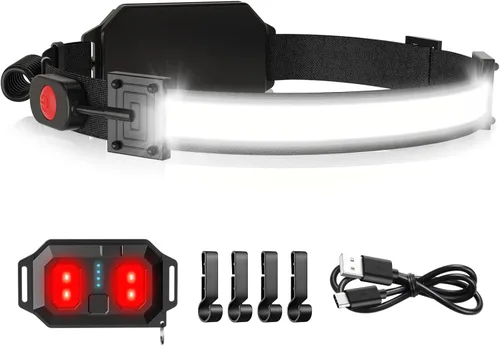 Vista 11 de Linterna frontal LED, 1000 lúmenes, 230° de haz ancho, linterna frontal recargable por USB con luz trasera roja, luz ligera e impermeable