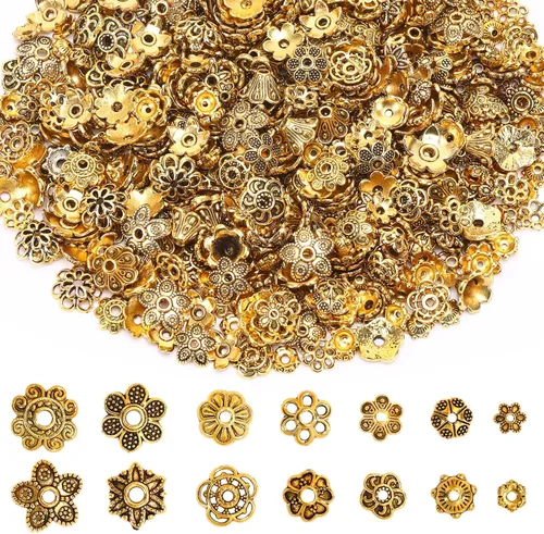 Vista 8 de FEBSNOW Alrededor de 160 cuentas espaciadoras, estilo Bali, mezcla de plata tibetana y oro antiguo para pulseras, collares, aretes, suministros