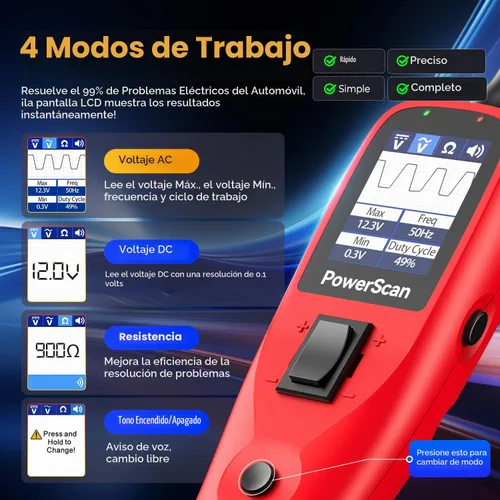 Vista 3 de Autel PowerScan PS100 - Probador de circuito automotriz 2.0, herramienta de sonda de circuito de alimentación de 12-24 V, buscador de circuito