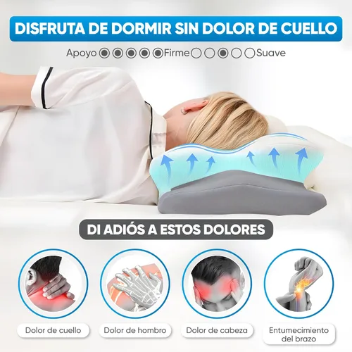 Vista 6 de Almohada cervical para el cuello para aliviar el dolor, almohada ortopédica de contorno de espuma viscoelástica, almohada de apnea del sueño Gris