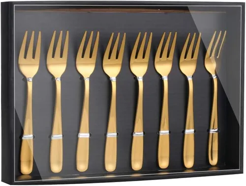 Vista 7 de Buyer Star Juego de 8 cuchillos de mantequilla, juego de esparcidor de queso dorado de acero inoxidable 18/10 en caja de regalo negra para fiestas