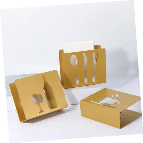 Vista 5 de Metal Upright Napkin Holder Stand, Square Hollow Cutout Design with Fork and Knife Ornament, Modern Style Tissue Storage for Restaurant and Home