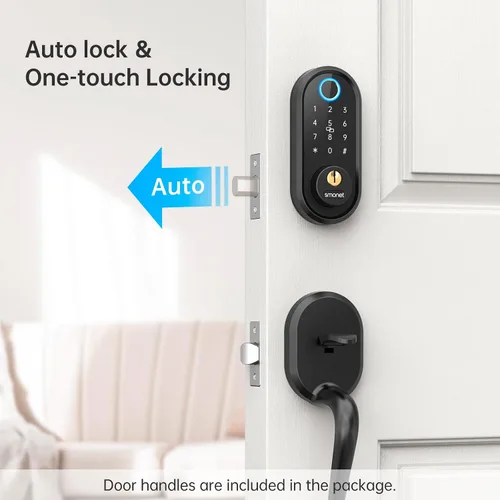Vista 4 de Cerraduras inteligentes para puerta delantera con asa: cerradura de puerta de entrada sin llave SMONET con juego de manija Cerraduras digitales