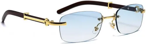 Vista 4 de Gafas de sol rectangulares con montura de madera vintage sin montura para hombres y mujeres, lentes de sol rectangulares con marco dorado vintage