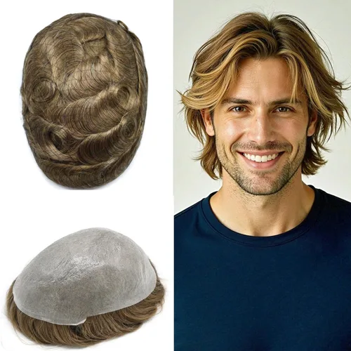Vista 28 de Toupee - Sistemas de cabello humano para hombre, 0.002 in, piel ultrafina para hombre, tupé en V, polivinílico de poliuretano natural, piezas