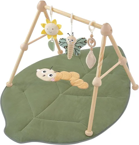 Vista 12 de Tapete de madera 4 en 1 para gimnasio y actividades para bebés, tapete de algodón suave para bebés de 0 años, con 3 juguetes desmontables