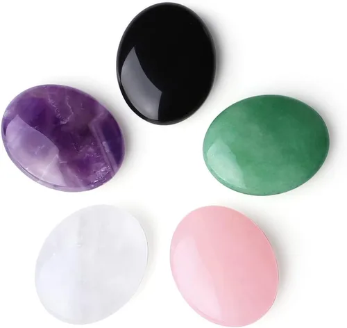 Vista 8 de ZHIYUXI Juego de 10 cristales y piedras curativas, piedras preciosas de preocupación para la ansiedad, ovalada, palmera pulgar, amatista, cuarzo