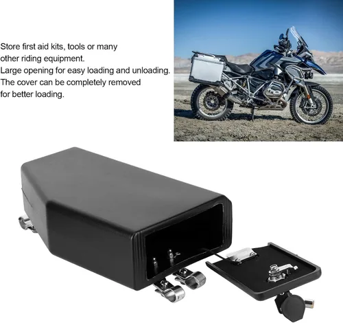 Vista 4 de Aramox Caja de herramientas de motocicleta, contenedor de almacenamiento ABS negro para R1200GS, R1250GS, F750GS, F850GS, accesorio de montaje