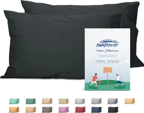 Vista 62 de Sunflower Juego de 2 fundas de almohada tamaño Queen, 100% algodón, 2 fundas de almohada Queen de 20 x 30 pulgadas, color ceniza, suaves
