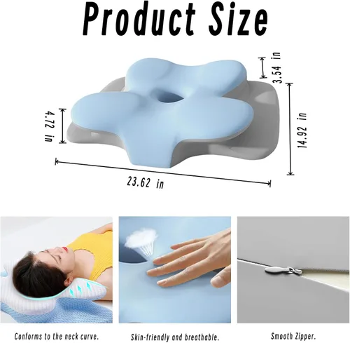 Vista 3 de Almohada cervical para cuello y hombro, almohadas ergonómicas de espuma viscoelástica para dormir con funda de almohada lavable, almohada Azul Cielo