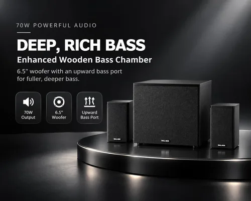 Vista 4 de Altavoces de computadora 2.1 con subwoofer, altavoces de PC para escritorio con graves profundos, sistema de sonido óptico Bluetooth USB