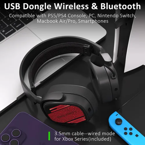 Vista 6 de SENZER X100 Auriculares inalámbricos para juegos para PS5 PS4 PC Switch Bluetooth Gaming Auriculares con micrófono - Sonido superior en el juego