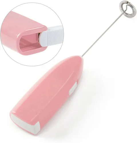 Vista 5 de Batidora de mano eléctrica, sin cable, pequeña batidora de mano de metal de plástico para el hogar, hotel, cafetería (rosa)