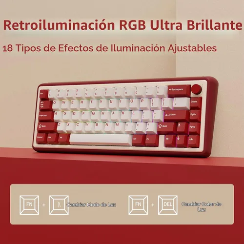 Vista 7 de OOCTPK Chilkey Foxy65 Teclado Mecánico con Perilla, Montaje de Junta Teclado Mecánico Inalámbrico de Aluminio 65%, BT5.0/2.4GHz/USB-C