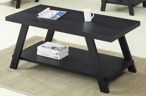 Vista 3 de Roundhill Furniture Athens - Mesa de centro de madera replicada contemporánea en acabado negro