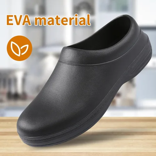 Vista 4 de Zapatos unisex antideslizantes para servicio de alimentos, impermeables, resistentes al aceite, zuecos de trabajo de cocina, cómodos zapatos