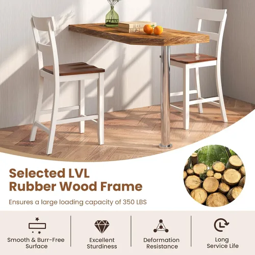 Vista 5 de Giantex Juego de 4 Taburetes de Bar de Madera de Altura de Mostrador, 24.5" Sillas de Bar de Comedor de Madera Estilo Granja con Marco de Madera