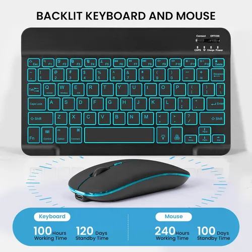 Vista 7 de Funda con teclado retroiluminado de 7 colores con mouse para Samsung Galaxy Tab de 11 pulgadas A11 Plus y A9 Plus, funda de teclado intercambiable