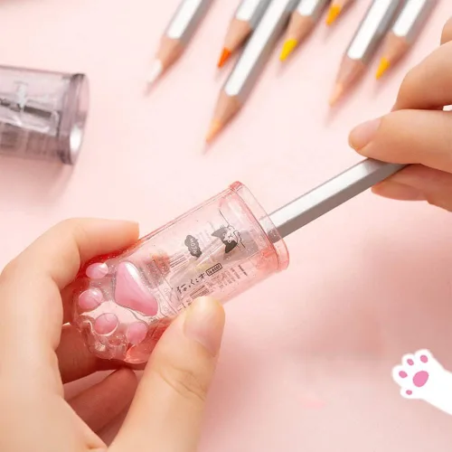 Vista 4 de Sacapuntas Kawaii con tapa de patas de gato, lindo sacapuntas manual kawaii, sacapuntas estético para niños y adultos, portátil, viajes, escuela
