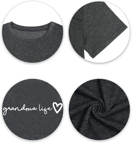Vista 6 de Camiseta de abuela para mujer, casual, con estampado de corazón, divertida para la abuela