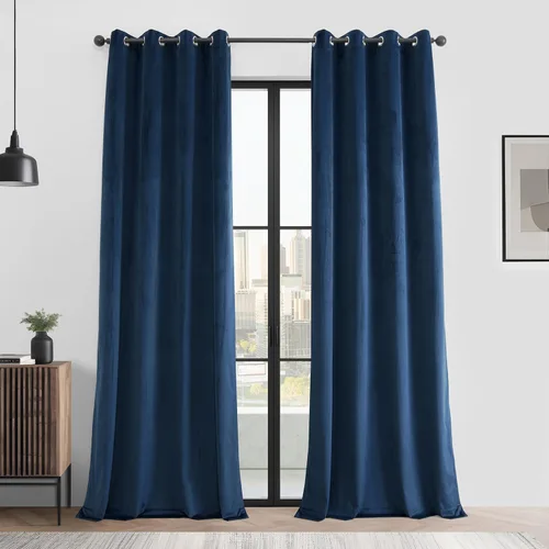 Vista 12 de HPD Half Price Drapes Juego de 2 paneles de cortinas básicas de terciopelo para oscurecer la habitación, cortinas con ojales de 96 pulgadas