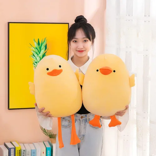 Vista 5 de DEYI Peluche de pato de peluche, juguetes suaves de patito amarillo, regalos para amigos y niños, Navidad, bonita almohada amarilla