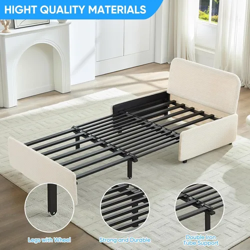 Vista 4 de PUREMIND Sofá cama extraíble 3 en 1 tamaño individual, sofá de pana convertible con almohadas y colchón de espuma viscoelástica de 3.9 pulgadas Beige