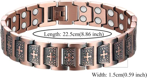 Vista 3 de Wincone Pulsera magnética de cobre para hombres artritis y síndrome del túnel carpiano alivio del dolor confirmación de la cruz cristiana 9999 cobre