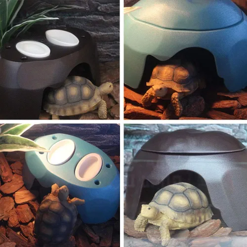 Vista 3 de OMEM Casa de reptiles con fregadero de cerámica, terrario, caja de cría de cuevas, refugio, decoración de hábitat, escondites para tortuga, lagarto