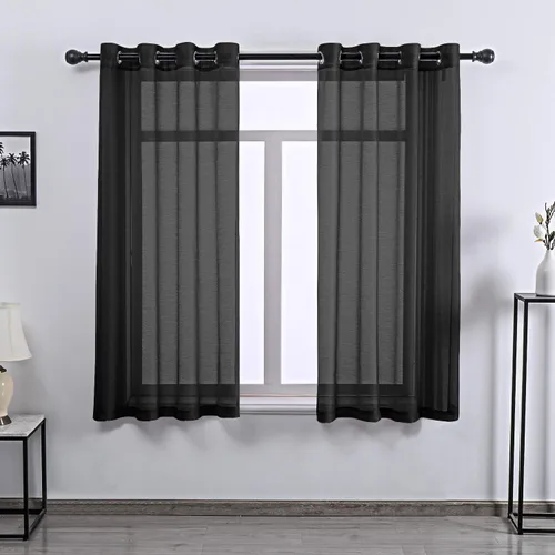 Vista 36 de DONREN 2 paneles de cortina de voile semitransparentes texturizados para ventana de cocina, pequeñas ventanas cortas, cortinas suaves de lujo
