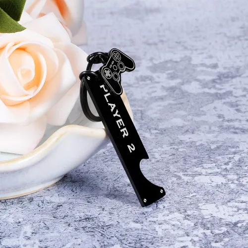 Vista 4 de Regalos para novio de novia divertido jugador de jugador 1 jugador 2 llaveros a juego para jugador novio pareja llavero de San Valentín Negro
