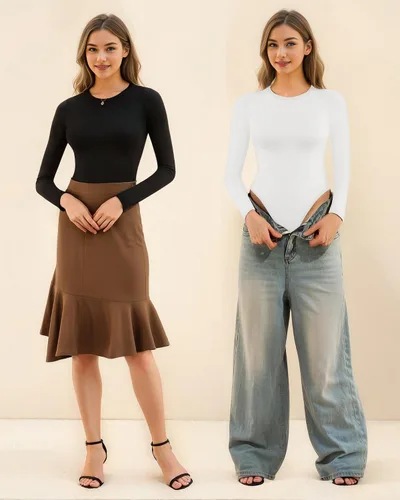 Vista 4 de MANGOPOP Trajes de cuerpo para mujer con cuello redondo y manga larga