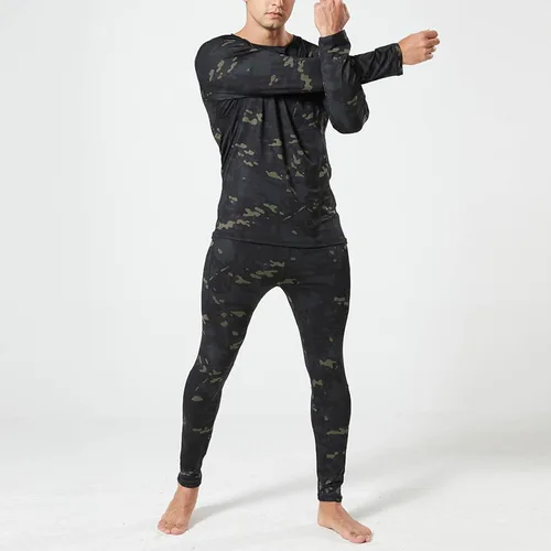 Vista 5 de Thermal Underwear for Men 2 Piece Oufuts Warm Long Sleeve Shirt and Leggings Bottom Top Set Base Layer Cold Weather