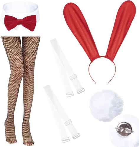 Vista 5 de Disfraz de conejo de anime para mujer, traje de una pieza, traje de Halloween, cosplay, diadema de conejo, conjunto de medias