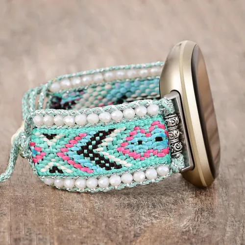 Vista 8 de Correa de nailon trenzada estilo bohemio retro compatible con Fitbit Versa 3/Versa 4/Sense 2/Fitbit Sense Bandas para mujeres y hombres, correa