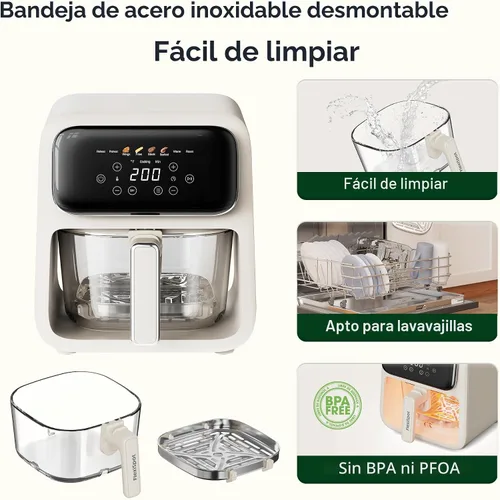 Vista 5 de Freidora de aire de vidrio ClearView 4.2QT 8 en 1 no tóxica, beige