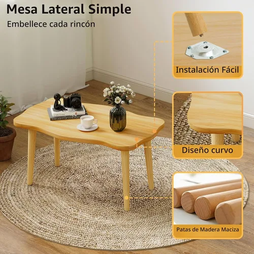 Vista 5 de Funecy Mesa de Café con Galletas Mesa Baja con 4 Patas Sólidas de Madera, Mesa de Piso para Sentarse en el Piso, Almacenamiento y Muebles para Sala