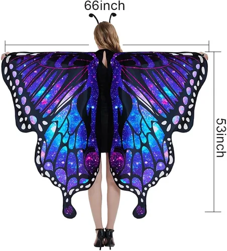 Vista 2 de Alas de mariposa para mujer, disfraces de Halloween, alas de hada, tela suave para adultos, con máscara facial para fiesta, accesorio personalizado..