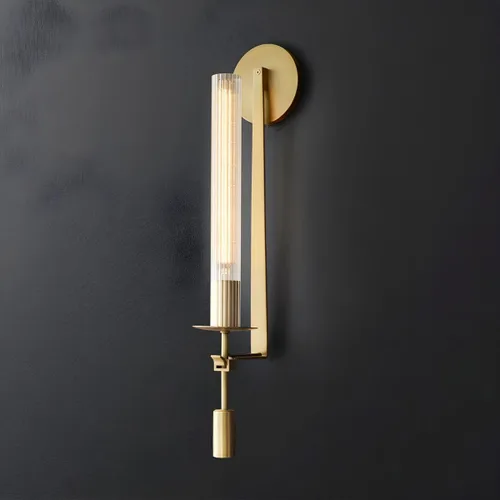 Vista 4 de LIGHTLAND Aplique de pared dorado, lámpara de pared moderna de metal y vidrio de 28 pulgadas, lámpara de pared para sala de estar, dormitorio