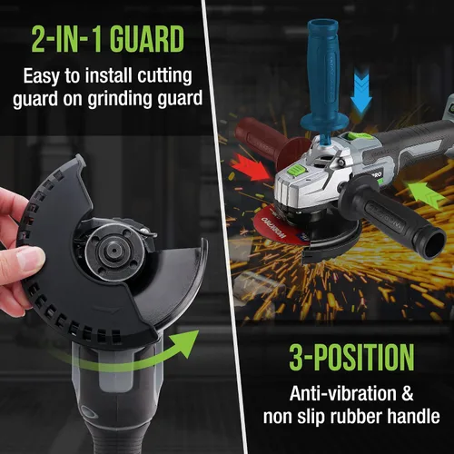 Vista 4 de WORKPRO Amoladora angular inalámbrica, amoladora sin escobillas de 20 V con batería de 4.0 Ah y cargador rápido, discos de 4-1/2 pulgadas, motor sin