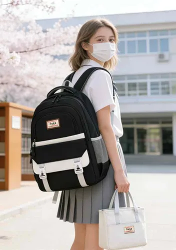 Vista 6 de Asge Mochilas infantiles para niñas, bolsas escolares para libros para adolescentes y niños con compartimento para laptop, diseño ergonómico Negro