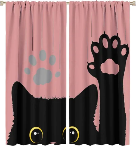 Vista 38 de Cortinas opacas de gato abstracto, arte simple, universo planeta, dibujos animados, lindo, divertido, colorido, gato, azul, niños, niñas, niños